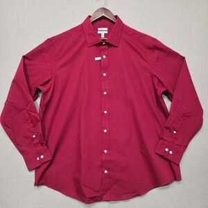 Croft & Barrow Mens Maroon Classic Long Sleeve Button Dress Shirt Sz 18.5-36/37B